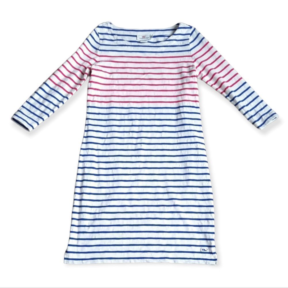 Vineyard Vines Size M Pink/Blue/White Stripe T-Shirt Dress 3/4 Sleeves Size XXS